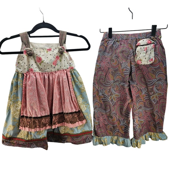 Matilda Jane Girls Dress Pants Outfit Floral Roses Patchwork Ruffles - Picture 2 of 10